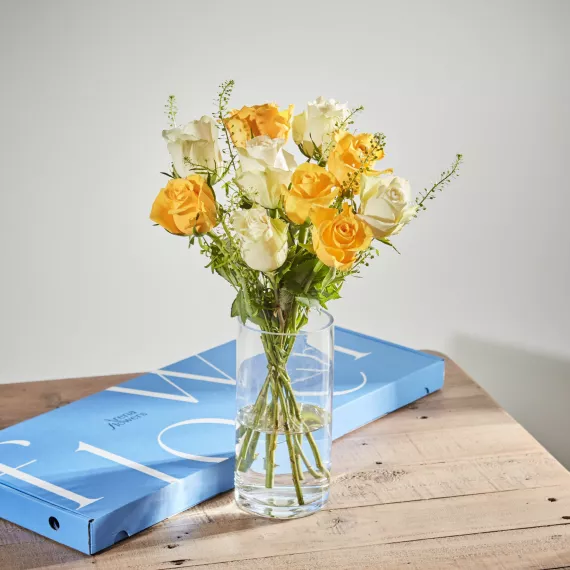 letterbox - Sun&#039;s Serenade, £28.00 - Delivered in a box that fits through the letterbox, Sun's Serenade is a selection of beautiful yellow and white roses, complemented with delicate greenbell.