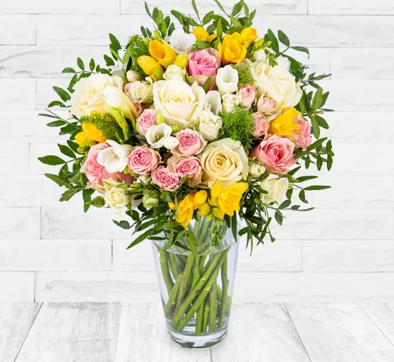 flowers - Rose and Freesia, £39.99 - One of our best-selling bouquets, our Rose and Freesia arrangement perfectly combines beautiful colours with elegant styling.