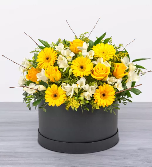 flowers - Sunshine Hatbox, £69.99 - A bright and wonderful yellow flower hatbox representing autumn days and great memories.