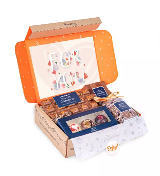 letterbox - Mmm Chocolate, £24.99 - You can't not love chocolate and we have created the most delicious chocolate letterbox gift which is perfect to send for any occasion all in an easy and convenient letterbox gift box!