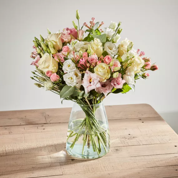 flowers - Rosetta, £70.00 - The delicate pink against creamy white in the Rosetta bouquet reminds us of the blushed cheeks of a pre-Raphaelite beauty.