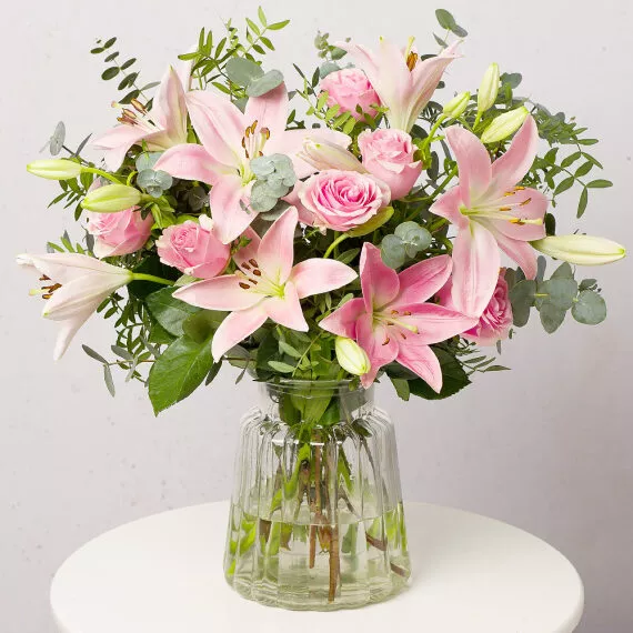 flowers - Rose and Lily Bouquet, £29.75 - A stunning arrangement of pink Roses alongside exquisite Asiatic Lilies.