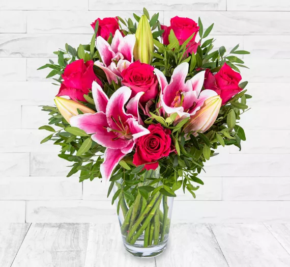 flowers - Roses and Lilies, £24.99 - This Roses and Lilies Bouquet is a work of art, expertly crafted by our talented florists.