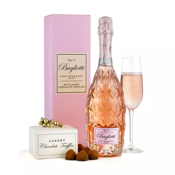 hampers - Baglietti Rose Gift Box, £29.65 - An exquisite 75cl bottle of Baglietti extra dry rosé is presented in a branded gift box and delivered with 200g of luxury chocolate truffles.