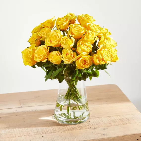 Flowers - 24 Fairtrade Yellow Roses, £40.00 - This hand-tied Fairtrade bouquet of 24 yellow roses from Arena Flowers is a classic choice—a symbol of friendship and happiness.