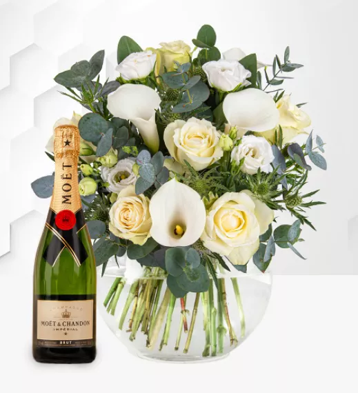 flowers - Luxury Rome &amp; Moet, £139.99 - Presenting the Rome bouquet, an exquisite flower and champagne gift hand-tied by our professional florists.