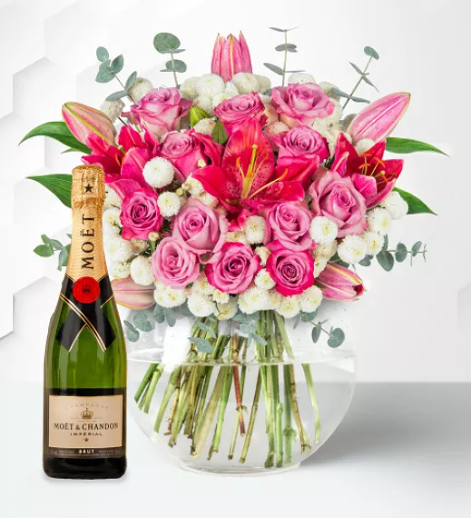 flowers - Luxury Paris & Moet, £129.99 - Presenting the Paris bouquet, a luxurious flower and champagne gift.