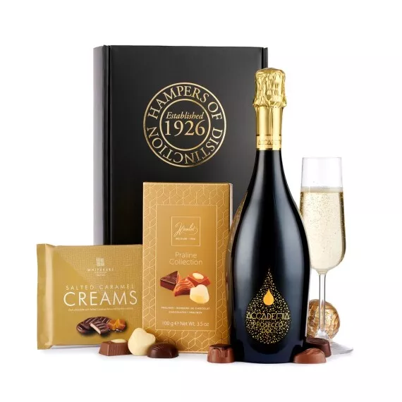 hampers - Prosecco & Chocolates Gift Set, £32.45 - With a bottle of dry Italian prosecco and assorted chocolates to enjoy, this mini hamper box is perfect for any lover of bubbly.