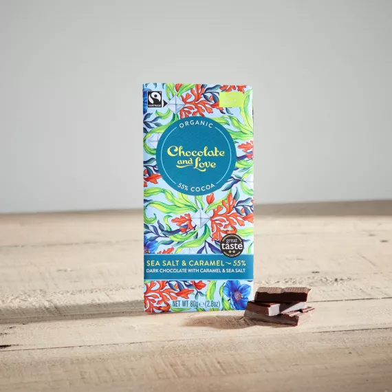 gifts - Chocolate and Love Sea salt and Caramel, £3.95 - A delectable bar of high-quality organic chocolate with a perfect blend of sea salt and caramel.