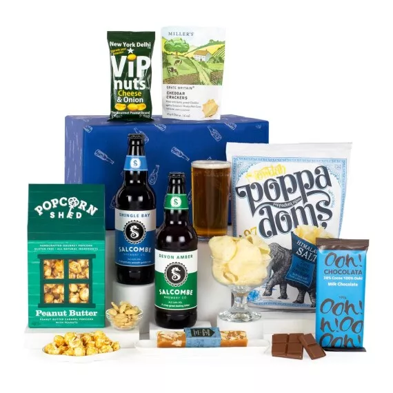 hampers - Beer and Ale Treat Box, £35.25 - Two bottles of Salcombe Brewery beer and ale are delivered with an array of delectable snacks and treats.