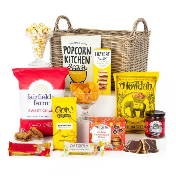 hampers - The Vegan Treats Basket, £45.65 - Delight your loved ones with The Proudly Vegan Hamper, beautifully presented in a reusable willow gift basket.