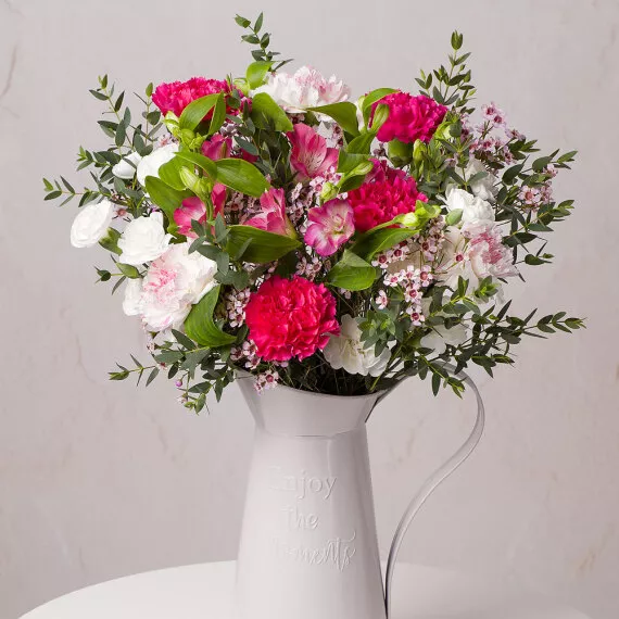 flowers - Strawberry Swirl, £24.50 - An elegant selection of classic pink and white Carnations and pollen-free pink 'Florinca' Alstroemeria.