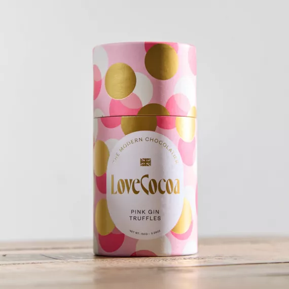 gifts - LoveCocoa Pink Gin White Chocolate Truffles, £14.95 - Deliciously creamy white chocolate truffles infused with the subtle notes of pink gin.