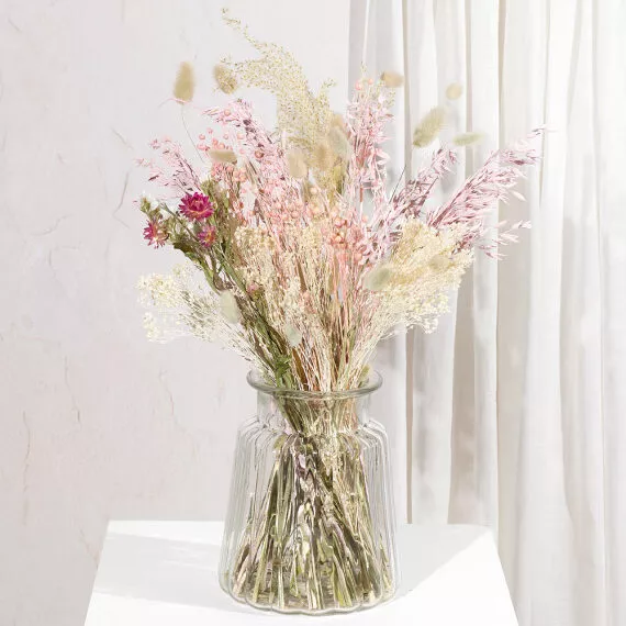 gifts - Rose Quartz Dried Flower Bouquet, £35.75 - This pastel collection of dried wildflowers and bunny tails will be the highlight of any room.