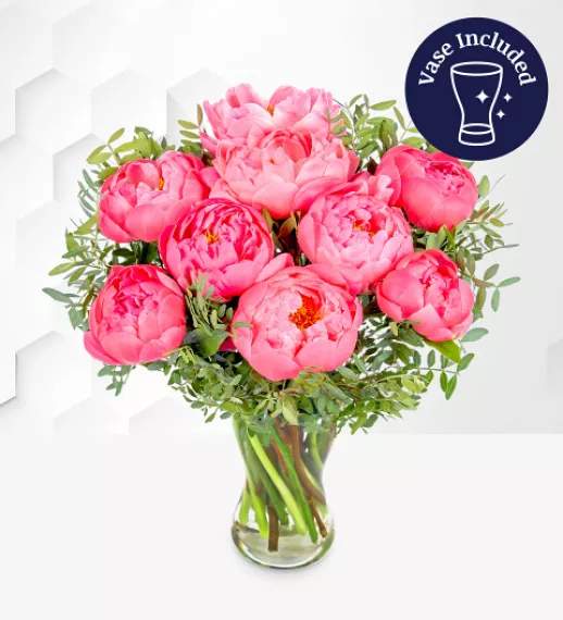 flowers - Peony Blush with Vase, £63.99 - For those who adore special blooms, our British-grown pink peonies are an intricate beauty with a cascade of fragrant petals.