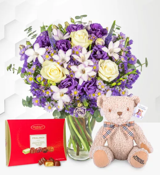 flowers - Amethyst Aura Gift Set, £53.99 - Introducing the Amethyst Aura, a captivating flower bouquet that blends elegance and charm.