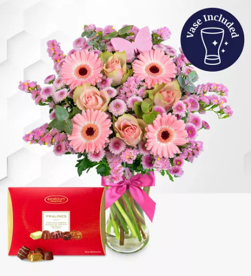 flowers - Winter Harmony Bouquet with Chocs & Vase, £47.99 - Introducing our Winter Harmony Bouquet, a limited-edition arrangement overflowing with enchanting pink blooms, perfect for making winter birthdays truly special!