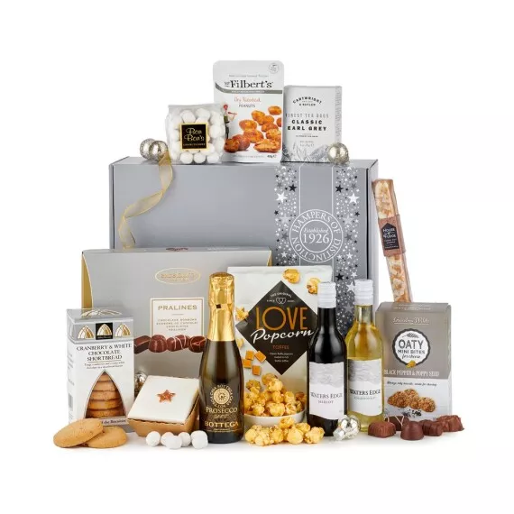hampers - Silver Frost Hamper, £48.25 - A stunning gift hamper packed full of delicious drinks and treats for sharing.