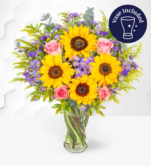 flowers - July Bouquet with Vase, £44.99 - Celebrate the month of July with our vibrant and enchanting July Birthday Bouquet!